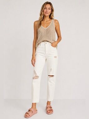 NWT Old Navy Women's White Rip Ankle High Jeans